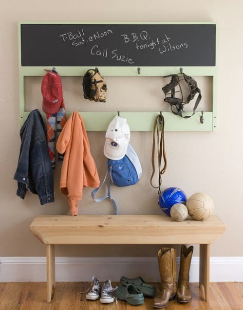 Upcycled Headboard Message Center Coat Rack