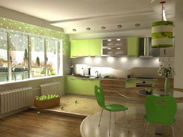 дизайн кухни гостиной, покрытия и мебель фото 12
