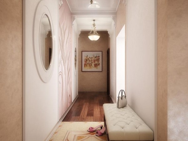дизайн длинного коридора в бежевом цвете в квартире фото 