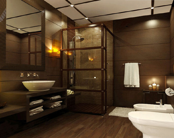 Wooden and glass Bathroom