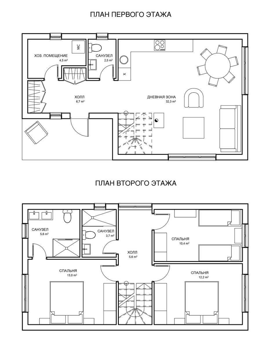план расположения комнат в двухэтажном доме